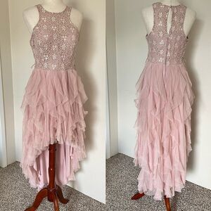 Teeze Me Size 11/12 Dusty Pink Sparkly High Low Prom Dress Fit S Fairycore